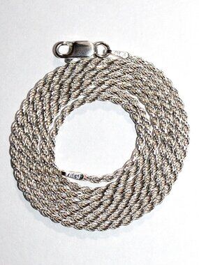 Sterling Silver Rope Chain Necklace 24 Inches
